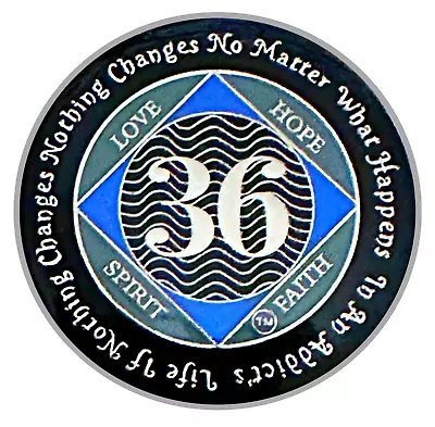 NA 36 Year Medallion Silver Blue Color Epoxy Plated Narcotics Anonymous Coin • $25.99