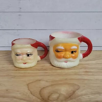 2 Vtg Miniature Plastic Winking Eye Santa Claus Head Face Mini Cup Mug 1.5  • $19.99