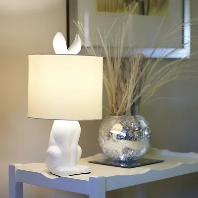£43.99 • Buy Ceramic Table Lamp Rabbit 47.5CM Tall Animal Light Fabric Drum Shade LED Bulb A+