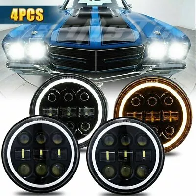 4PCS 5-3/4  5.75  Inch Projector LED Headlights Sealed Beam Halo Ring Lamp Bulbs • $84.99