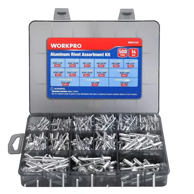 WORKPRO 500PC Pop Rivets Assortment Kit Aluminum Blind Rivets 14Size Blind Rivet • $29.99