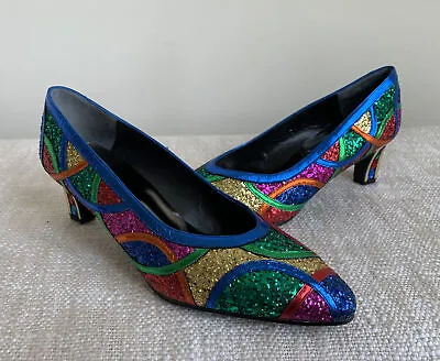 Margaret Jerrold Sz 7 M Shoes Colorful Festive Bright Sparkly Leather Spain NEW! • $99.99