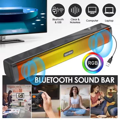 Bluetooth Speaker Heavy Bass Sound RGB USB Computer PC Laptop Speakers • £15.99