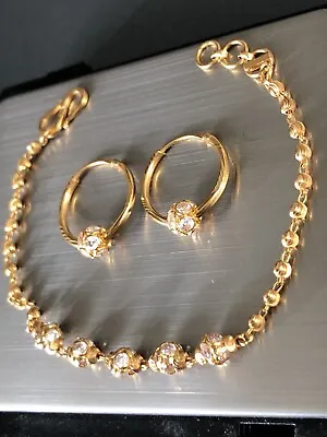 New Asian Indian 22 Carat Yellow Gold Bracelet And Hoop Earrings Set Hallmarked  • £600