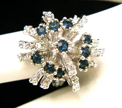 VTG 18K THGE Atomic Starburst Blue Rhinestone Ring Size 6.5 Signed A In A Circle • $22.49