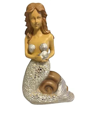 Mermaid Vintage 11 In Tall Statue W/ Silver Mirror Reflective Fin & Snail Shell • $26.45
