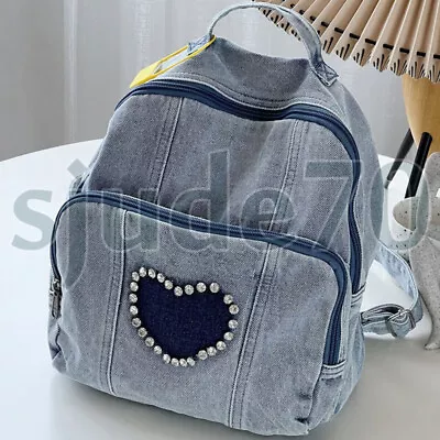 Women's Small Denim Backpack Blue Jean Daypack Casual Rucksack School Bag Travel • $26.67