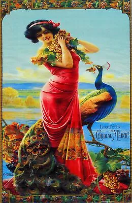 4253.Liqueur.cordial Medoc.woman And Peacock.POSTER.decor Home Office Art • $19
