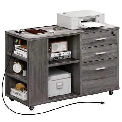 $119.99 • Buy 3 Drawer File Cabinet With Charging Station Lateral Filing Cabinet Home Office