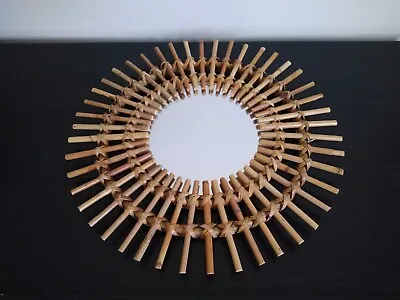 Vintage Cane Sunburst Mirror Round 12” Wall Mounted Retro Rattan Bamboo • $29.99