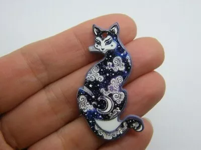 2 Cat Moon Pendants Blue Black White Acrylic HC871 • £2.71