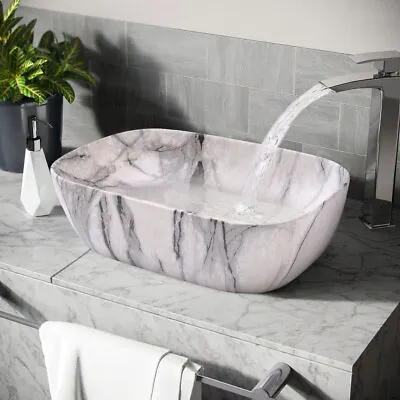 Large Bathroom Counter Top Ceramic Wash Basin Cloakroom Marble Sink Rectangular • £59.95