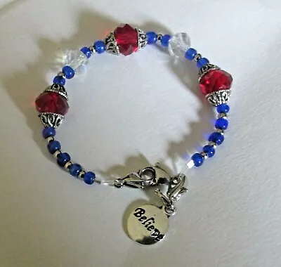 Medical Id Replacement Bracelet Patriotic Red  White  & Blue  6 1/2  Stretch • $12.99