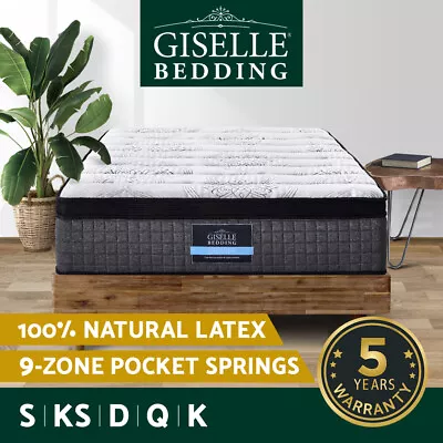 Giselle Mattress 9 Zone Queen Pocket Spring Latex Foam Medium Firm 34cm ALL SIZE • $152.95