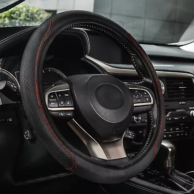 $9.99 • Buy Leather Car Steering Wheel Cover For Good Grip Auto Accessories 15  Black & Red