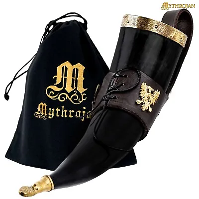 Viking Drinking Horn Medieval Knight Wine Ale With Brown Leather Holder 350 ML • $18.99