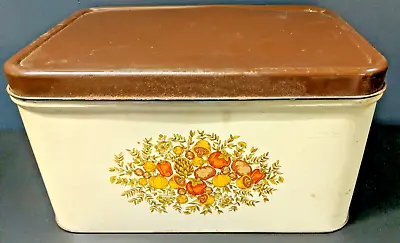 Vintage Metal Tin Bread Vegetable Box Spice Of Life Theme 15”x11”x7” RARE • $12.25