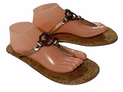 MICHAEL KORS  Sz 11 Jelly Cork Sandals MK Logo Flip Flop Thong Rose Gold • $25