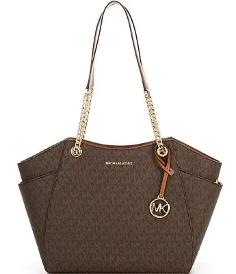 Michael Kors Jet Set Chain Brown MK Signature Large Shoulder Tote Bag • $149.98