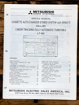 Mitsubishi DA-L90 LT-90 Turntable / Stereo Service Manual *Original* • $24.97