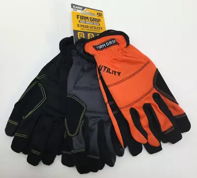 FIRM GRIP Utility X-Large Gloves (3-Pack) Black/Grey/Orange Free Shipping!! • $11.99
