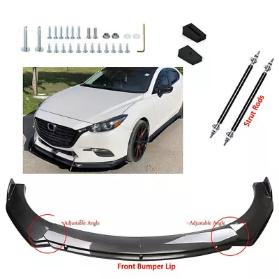 $69.99 • Buy For Mazda 3 2 5 6 Carbon Fiber Front Bumper Lip Spoiler Splitter + Strut Rods