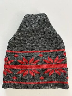 Vintage Wigwam Made In USA Gray  & Red Knit Winter Wool Toque Beanie Hat Nordic • $15.40