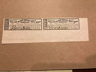 1857 Fox River Valley Rail Road Company Bond 2-Coupons New York FREE SHIPPING • $9.95