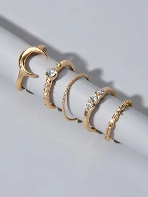 5x Crescent Rings Set Women Moon Band Knuckle Finger Combination Joint Rings • $2.98