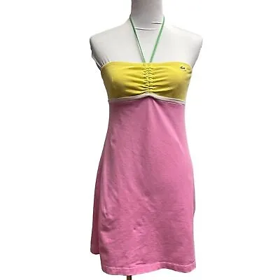Lacoste Vintage Pastel Color Block Beaded Halter Tie Terry Cloth Mini Dress • $43