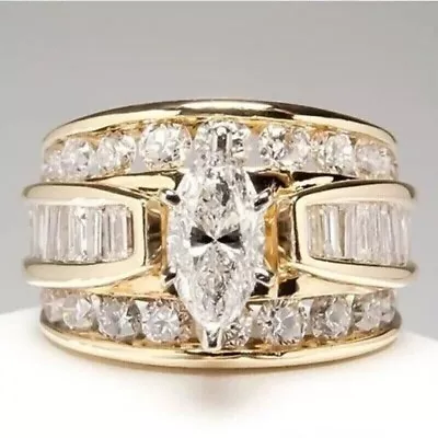 2Ct Marquise Cut Lab Created Diamond Women's Wedding Ring 14k Yellow Gold Plated • $199.99