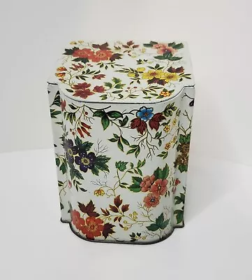 Vintage White Daher England Metallic Floral Tin Container Slant Hinge Lid • $16