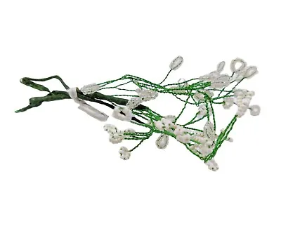 Antique Vintage French Hand Made Glass Seed Bead White Flower Bouquet • $19.18