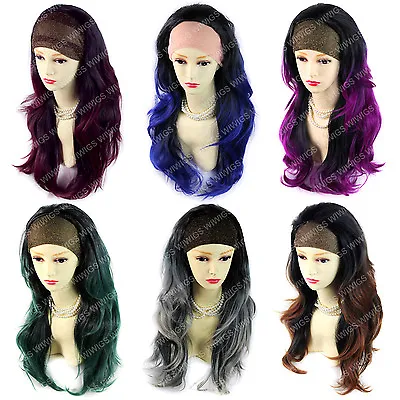 Wiwigs Long 3/4 Fall Wavy Dip-Dye Ombre Wigs Brown Grey Green Red Black Blonde • £16.99