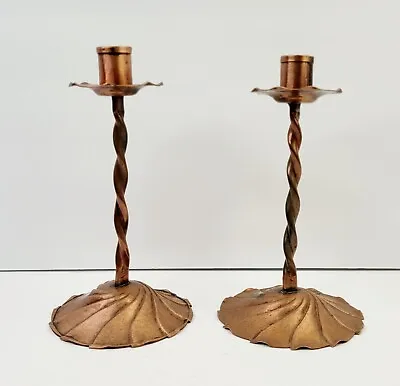Vintage Pair Of 2 Nekrassoff Copper Taper Candle Holders Signed 8  Weighted • $90