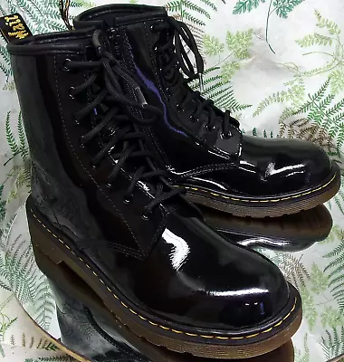 Dr. Martens Aire Wair Black Patent Leather Laced Boots Shoes Us Womens Sz 7 Uk 5 • $62.99