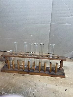 Chemistry Wood Test Tube Stand Holder With Test Tubes Vintage Lab Equipment • $39