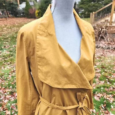 Eileen Fisher Jacket Womens Medium Mustard Wrap Belted Coat Trench Nylon Cotton • $39.50