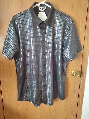 Jogal New Men's 70's Disco Metallic  Sequin Short Sleeve Shirt Large • $39.99