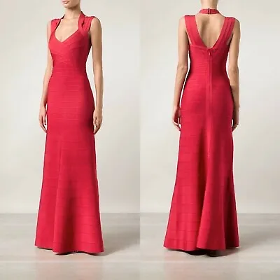 Herve Leger Selene Cocktail Dress Size XS Red Bandage Maxi Full Length Gown • $399.95