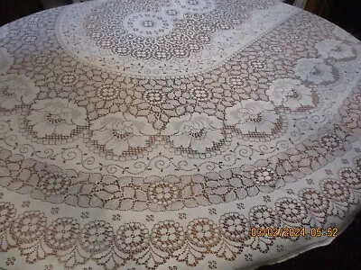 Vintage White Quaker Lace Tablecloth Oval 90 X 76  Excellent Condition CLEAN • $29.99