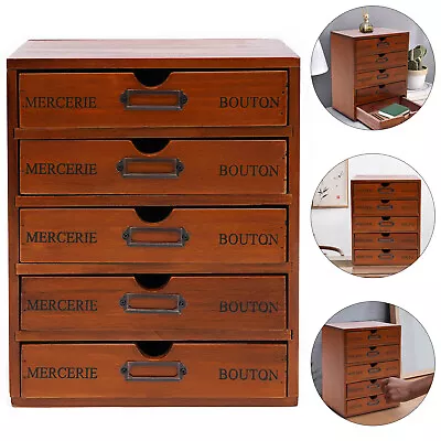 Vintage Jewelry Armoire Cabinet Chest Storage Organizer With 5 Drawers Pine Wood • $51