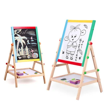 Adjustable Children Kids 2 In 1 Black / White Wooden Easel Chalk Drawing Board • £14.99