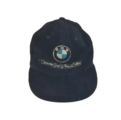 Vintage 80's BMW Corduroy Hat Cap Adult Black Adjustable Snap Back Cars • $62.99