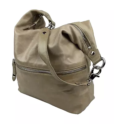 Hobo International Jude Beige Distressed Vintage Leather Slouchy Shoulder Bag • $20