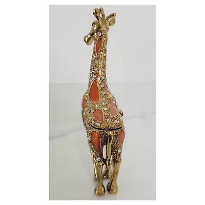 $28 • Buy Bejeweled And Enamel Brass Giraffe Green Eyes Hinged Trinket Box