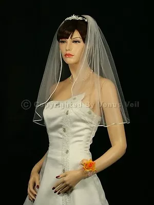 1T Ivory Bridal Shoulder Short Length Rattail Edge Wedding Veil • $13.99