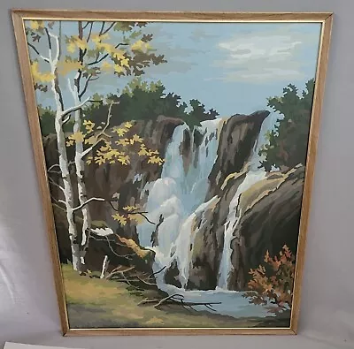 Vtg PBN Waterfall Birch Trees Fall Vintage Metal Frame Large 16 X20  Paint • $48.95