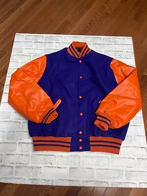 Holloway Original College Varsity Jacket Wool Leather Men's XL Blue Orange Vtg • $42.49