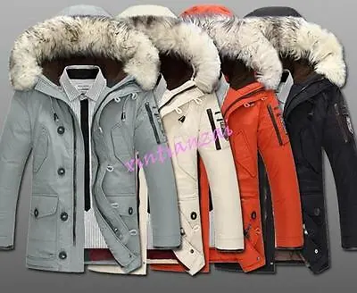Mens Duck Down Coat Hooded Warm Winter Parka Faux Fur Collar Jacket Overcoat New • $157.99